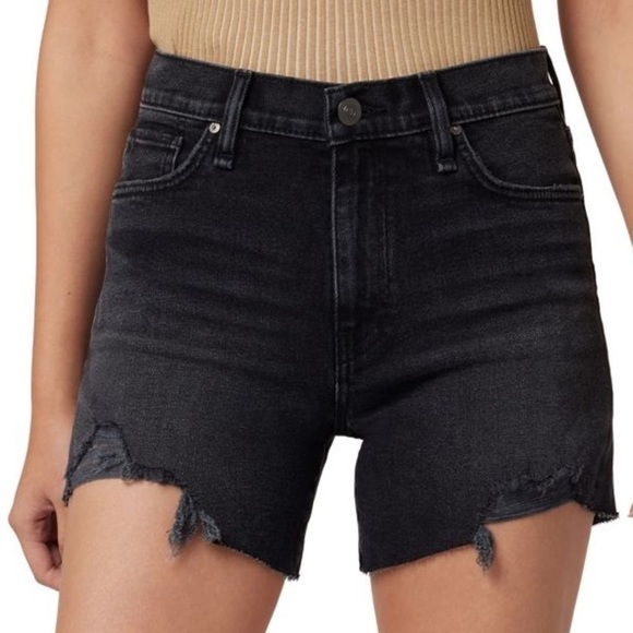 HUDSON Jeans Devon High Rise Denim Boyfriend Shorts in Distressed Black